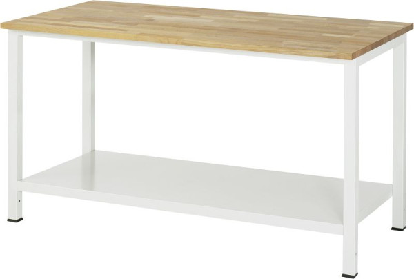 Table de travail RAU série 900, L1500 x P800 x H825 mm, plan de travail en hêtre massif, épaisseur 25 mm, avec étagère en bas, profondeur 650 mm, 03-900-6-B25-15.12