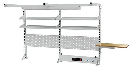 Structure multiparoi Bedrunka+Hirth largeur 2000, 1x canal d'énergie, 2x paroi perforée, 4x étagère, 1x bras pivotant dimensions en mm (LxH) : 2000 x 1250, 03.900.20.24-1
