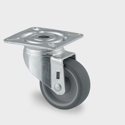 Roulette pivotante TENTE-ROLLEN, roue Ø 50 mm, capacité de charge 40 kg, hauteur 69 mm, A 87 Shore, montage sur platine, 2470PJI050P40