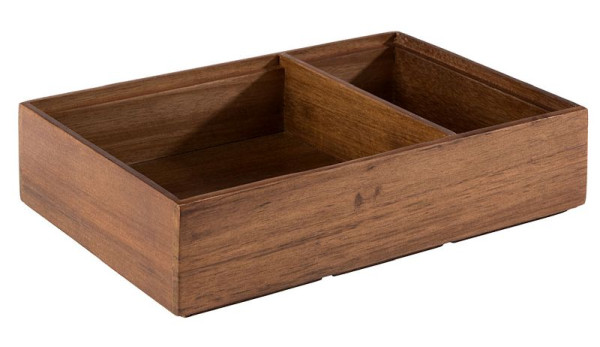 Caisse en bois APS -WOODY-, 22,5 x 15 cm, hauteur : 5,5 cm, bois d'acacia, divisée en 2 compartiments, 11651