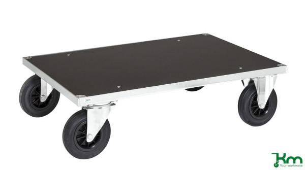Chariot à plate-forme Kongamek, 2 roulettes fixes et 2 roulettes pivotantes en caoutchouc plein, 1200 x 800 x 260 mm, série 500, KM530-3