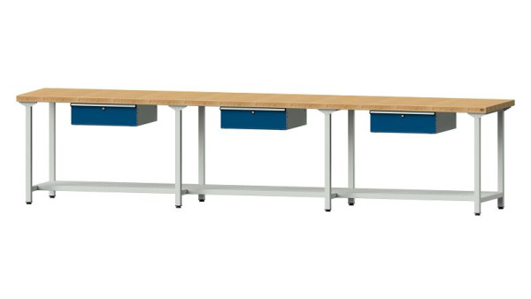 Table de travail ANKE, modèle 203, 4050 x 800 x 900 mm, RAL 7035/5010, BMP 50 mm, 401.535
