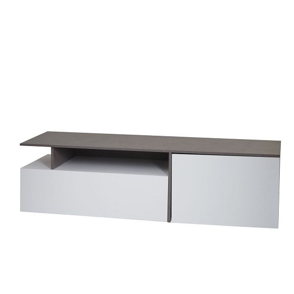 Mendler Meuble TV HWC-L34, Lowboard Table TV buffet Meuble TV commode, bois 161x40x45cm compartiment de rangement, aspect béton blanc, 98530+99638