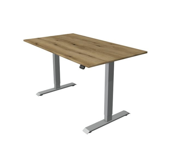 Kerkmann Move 1 table assis/debout blanc/argent, L 1400 x P 800 mm, réglable en hauteur électriquement de 740 à 1230 mm, piètement en T argent, chêne, 10229655
