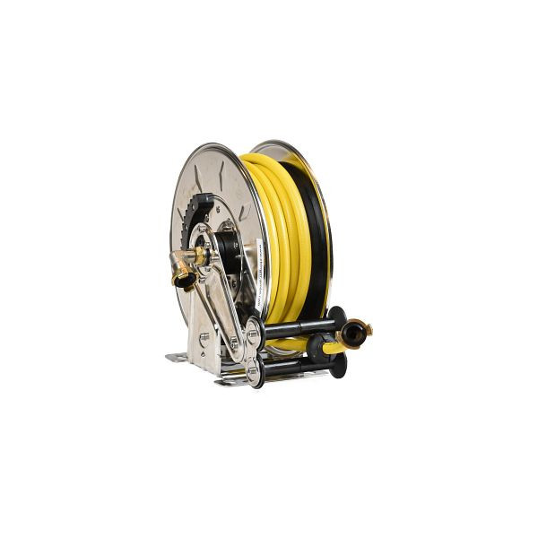 Enrouleur de tuyau Ebinger OSM 210, max. 12bar / 50 ° C, 10m - Tuyau en tissu PVC 1/2 "ID, acier inoxydable, 1.214.101