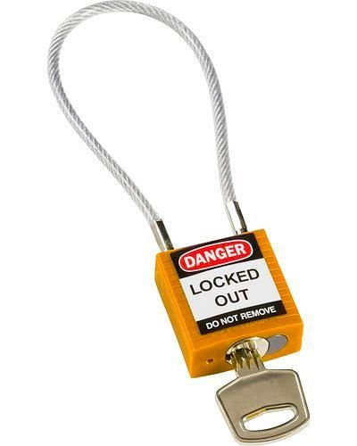 Serrure de sécurité compacte Brady, clé à division différente, avec support de câble 200 mm, orange, 244334