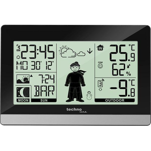 Station météo Technoline, radio-réveil DCF-77 avec possibilité de réglage manuel, dimensions : 145 x 38 x 97 mm, WS 9612