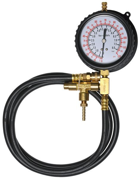 Manomètre en acier SW avec tuyau, 0 - 8 bar, avec tuyau, 26073L-M