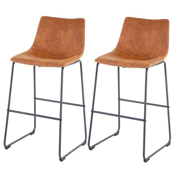 Ensemble de 2 tabourets de bar Mendler HWC-D70, tabouret de comptoir de bar, tissu/textile, imitation daim vintage, 64181