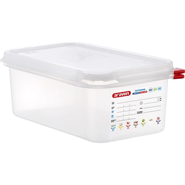 Araven Bac Gastronorm avec couvercle, polypropylène, GN 1/4 (100 mm), GN1614100
