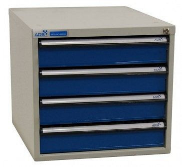 Boîte à tiroirs ADB avec quatre tiroirs, dimensions extérieures du corps : HxLxP : 500mm x 535mm x 700mm, corps bleu clair, 52534