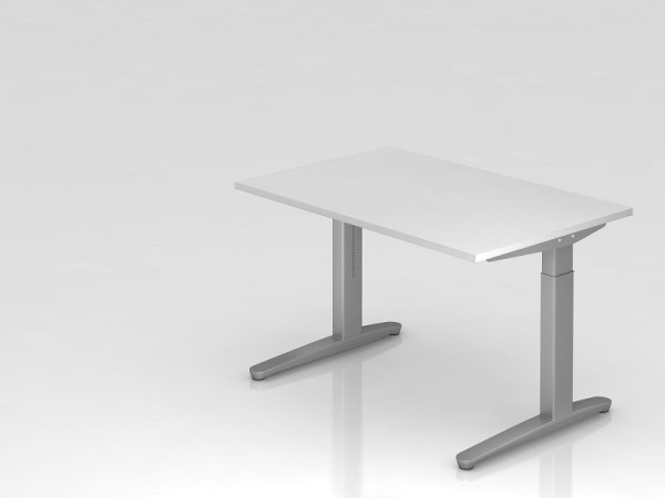 Bureau Hammerbacher pied C 120x80cm blanc/argent, coulisses en aluminium argent (similaire à RAL 9006), VXB12/W/SS