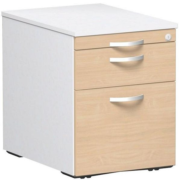 geramöbel conteneur mobile classeur suspendu et 1 tiroir en plastique, guide de tiroir à roulettes en métal, 438x600x565, hêtre/blanc, S-530152-BW