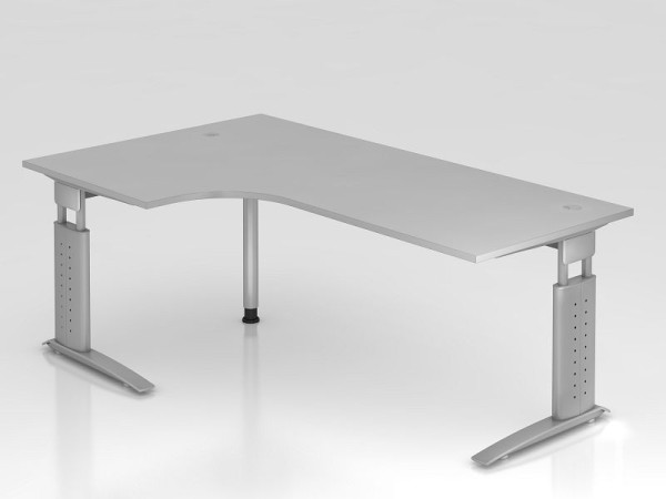 Table d'angle Hammerbacher pied C 200x120cm 90° gris/argent, forme d'angle 90°, chemin de câbles horizontal, peut être monté à gauche ou à droite, VUS82/5/S