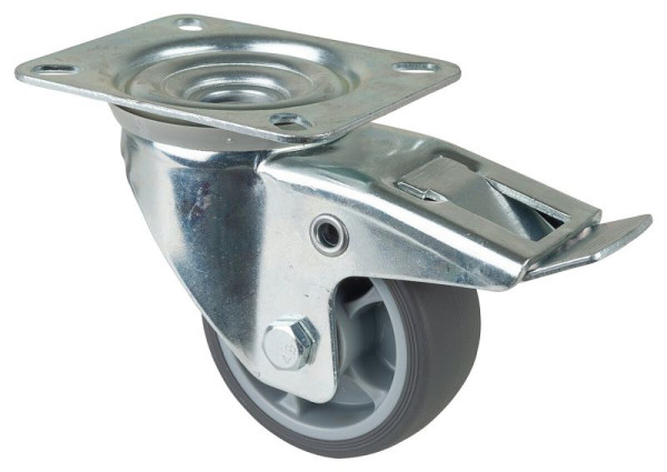 Rouleau de transport BS rollers avec frein, largeur 32 mm, Ø80 mm, jusqu'à 100 kg, plastique, roulement à rouleaux, plaque, lot de 4, L420.B44.081