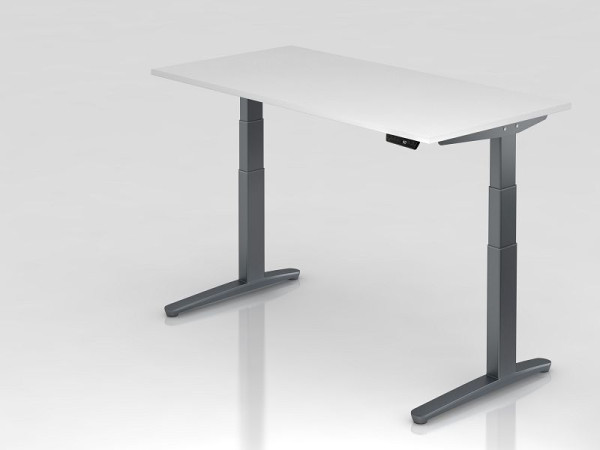 Bureau assis-debout électrique Hammerbacher 160x80cm blanc/graphite, forme rectangulaire, VXBHM16/W/GG