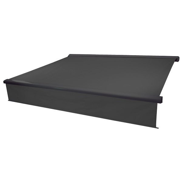 Store à cassette électrique Mendler T124, cantonnière extensible 4,5x3m, polyester anthracite, anthracite, 58302+58312