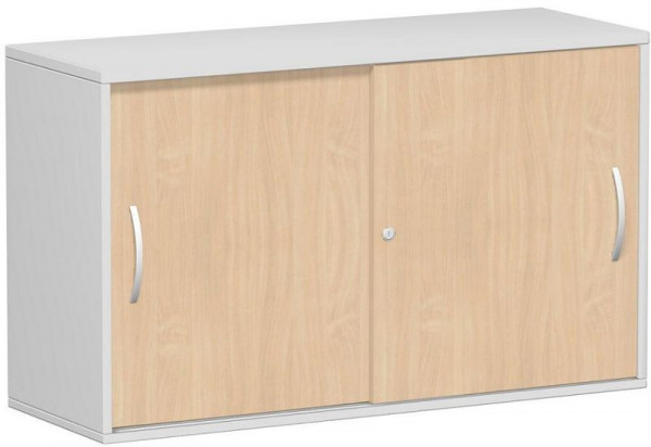armoire à portes coulissantes geramöbel, étagère supérieure 25 mm, avec pieds réglables, verrouillable, 1200x425x720, hêtre/gris clair, S-312153-BL