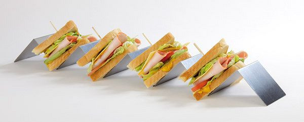 Présentoir snack APS, 56 x 8 cm, hauteur : 5,5 cm, inox avec 4 auges, 11969