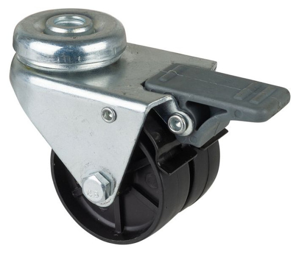 Appareil à rouleaux BS double rouleau avec frein, B2x19 mm, Ø50 mm, jusqu'à 80 kg, surface en plastique noir, palier lisse, lot de 4, B121.A90.051