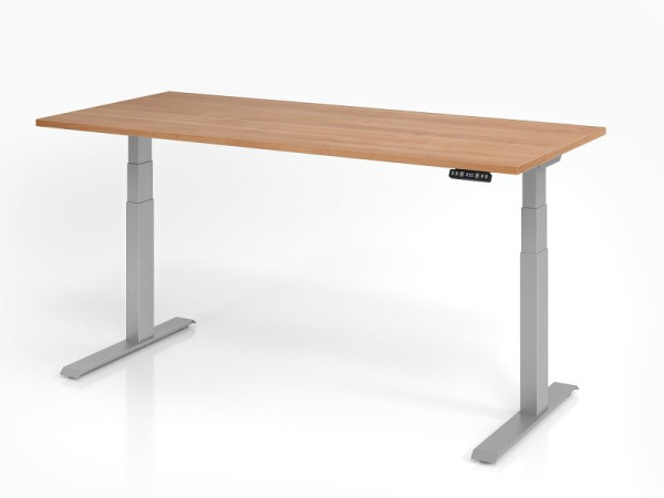 Bureau Hammerbacher XDKB19, 180 x 80 cm, plateau : noyer, épaisseur 25 mm, chant épais en ABS, forme rectangulaire, VXDKB19/N/S