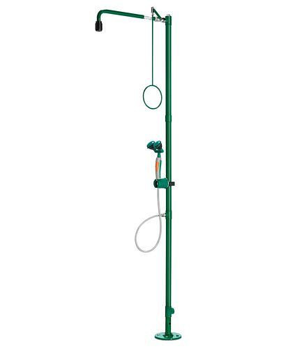 Douche de corps B-SAFETY avec douchette oculaire et 2 pommes de douche, vert, montage au sol, BR 834085/75 l, 305294