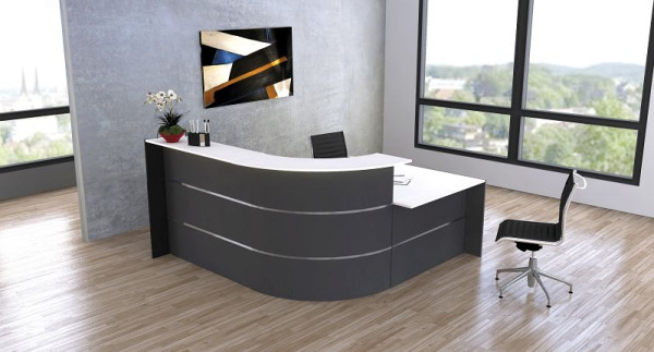 Kerkmann Bari petit comptoir en L avec zone de consultation, L 2350 mm x P 2000 mm x H 1120 mm, couleur : anthracite, 21355913