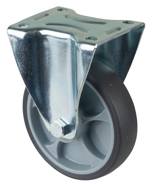 Rouleau de transport BS rollers, rouleau fixe, largeur 32 mm, Ø125 mm, jusqu'à 120 kg, pneus thermoplastiques gris, plastique, roulement à rouleaux, plaque, LS410.B44.126