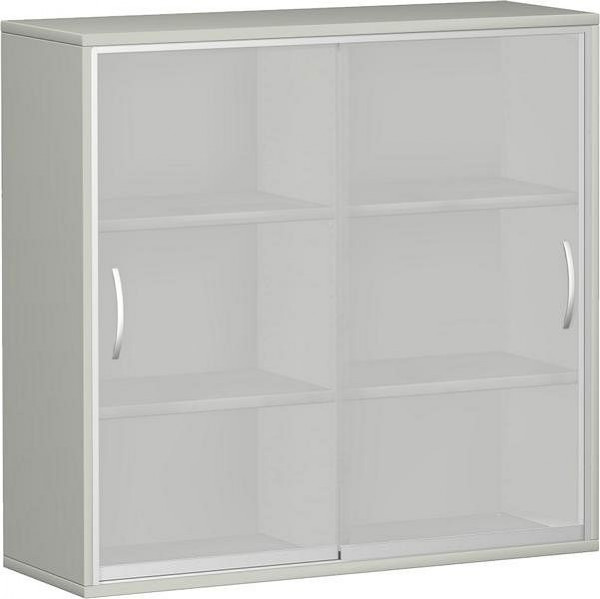 Armoire à portes coulissantes geramöbel avec portes coulissantes en verre satiné, avec panneau central, 4 étagères décoratives, 1200x425x1152, gris clair, N-10SG312-L