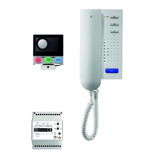 Système de contrôle de porte audio TCS: pack installation pour 1 unité résidentielle, avec haut-parleur intégré ASI12000, 1x interphone ISH3130, unité de contrôle BVS20, PAIH010 / 002