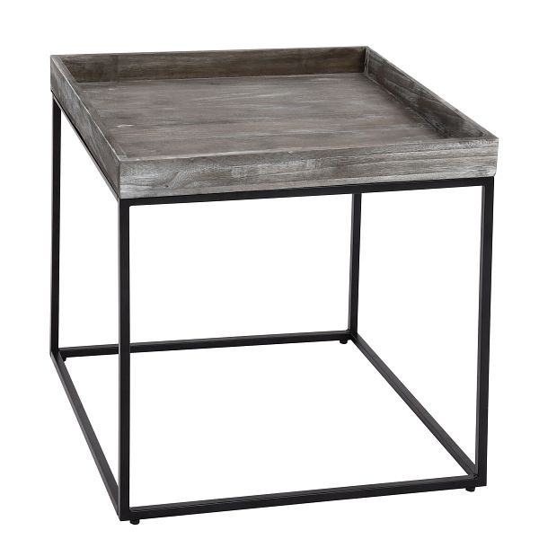 Table d'appoint Mendler HWC-K71, table basse table basse, bois de paulownia métal 60x60x60cm, gris foncé, 96858