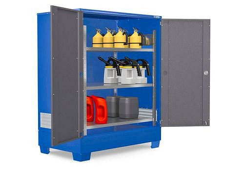 Dépôt de substances dangereuses DENIOS SteelSafe D2, avec portes et étagère en acier pour petits conteneurs, 291-037