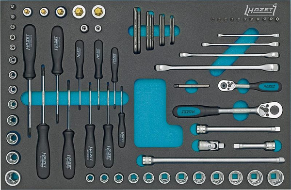 Jeu de clés à douille HAZET, clé polygonale double TORX®, clé à douille, etc., carré creux 12,5 mm (1/2 pouce), nombre d'outils : 75, 163-53/75
