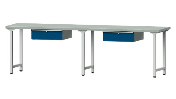 Bancs de travail ANKE table de travail, modèle 93, 2800 x 700 x 840 mm, RAL 7035/5010, ZBP 40 mm, 400.428