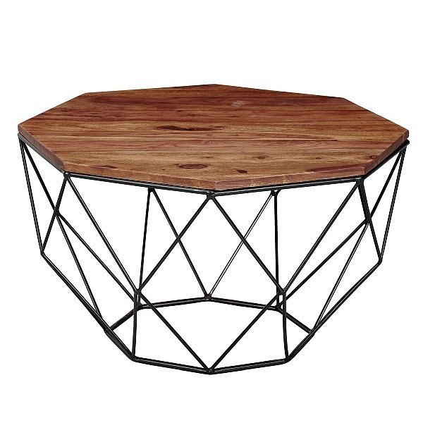 Table basse Wohnling Sheesham bois massif / métal 66 x 40 x 66 cm, WL6.169