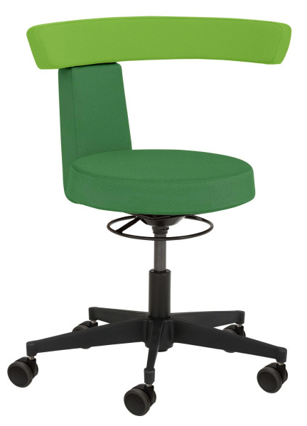 Tabouret pivotant fonctionnel Mayer Sitzmöbel , assise et dossier rembourrés, roulettes pour sols durs, hauteur d'assise 40 - 48 cm, vert foncé/vert pomme, 1263_ROG_623