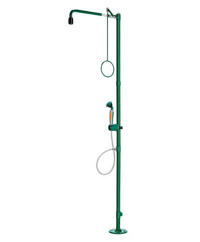 Douche de corps B-SAFETY avec douchette oculaire et 1 pomme de douche, vert, montage au sol, BR 833085, DVGW, 305289