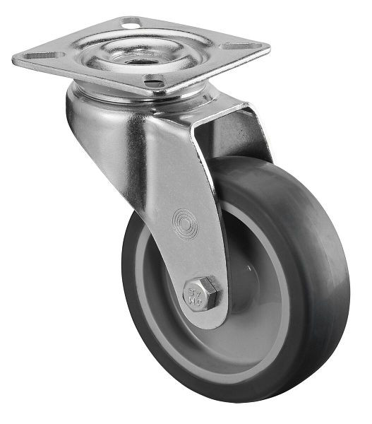 Rouleau d'appareil BS rollers, plateau, largeur de roue 25 mm, roue Ø 75 mm, capacité de charge 60 kg, bande de roulement en caoutchouc gris, roulement lisse, lot de 8, A300.A80.075