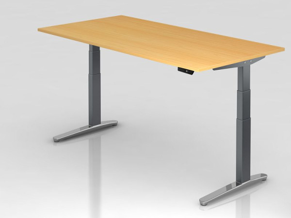 Bureau assis-debout électrique Hammerbacher 200x100cm hêtre/graphite, poli, forme rectangulaire, VXBHM2E/6/GC