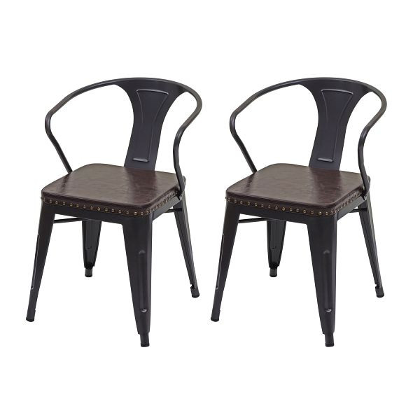 Mendler lot de 2 chaises de salle à manger HWC-H10d, chaise cuisine chaise Chesterfield métal simili cuir industriel gastronomie, brun-noir, 72469
