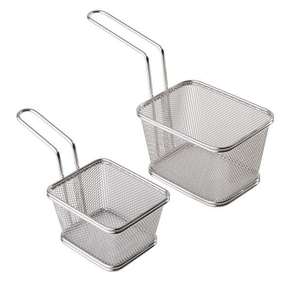 Panier de service APS, 10 x 8,5 cm, hauteur : 6,5 cm, acier inoxydable, anse 9 cm, -SNACK HOLDER-, 40620