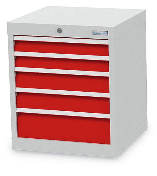 Armoire à tiroirs Bedrunka+Hirth, R 18-16, nombre de tiroirs : 5, 530 x 500 x 619 mm, hauteur de façade en mm : 2x75, 2x100, 1x150, capacité de charge en kg : 75, 46.2210-75