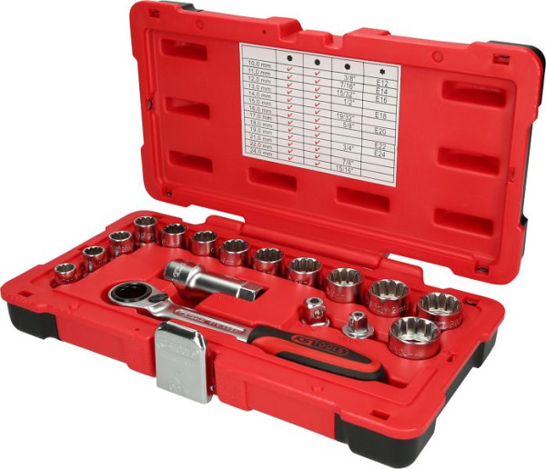 KS Tools Jeu de clés à douilles traversantes 3/8"+1/2" TRIPLEplus, 17 pièces, 916.4050
