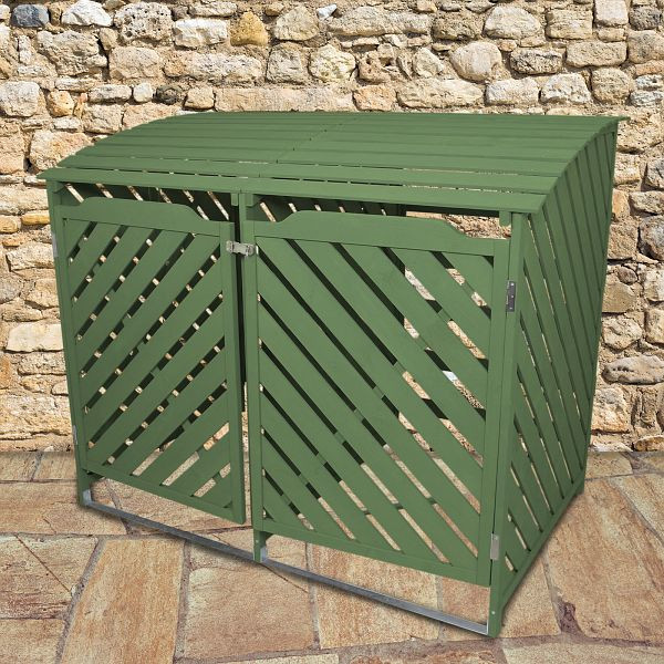 Boîte poubelle de jardin KuKoo, 2 poubelles en bois, vert sauge, 25750