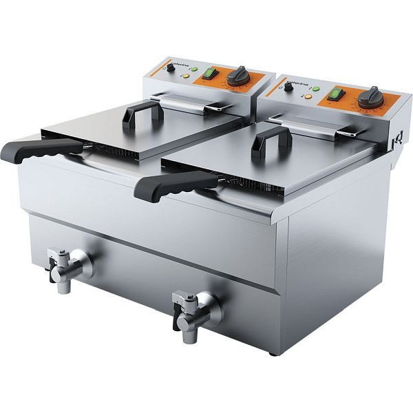 Friteuse double Caterina, 2x 8 litres, avec robinet de vidange 610x510x390 mm (LxPxH), 2x 3 kW 230V, CA2204080