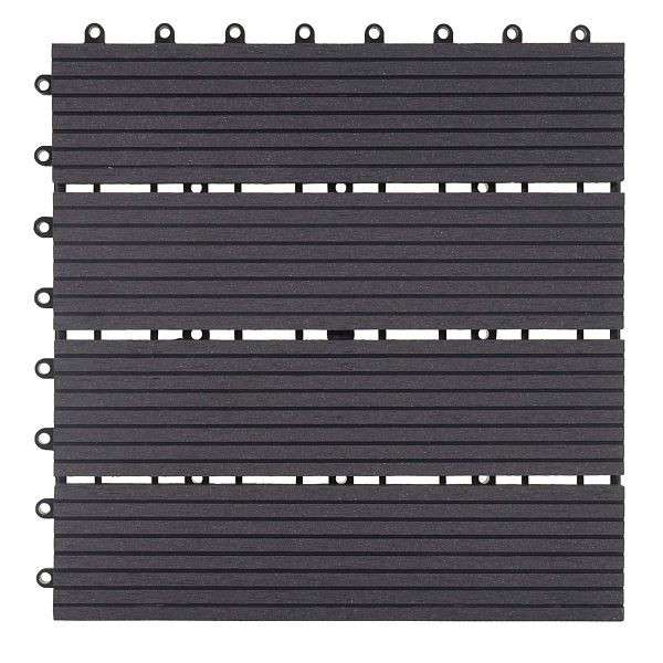 Carrelage de sol Mendler WPC Rhone, balcon/terrasse aspect bois, 11x chaque 30x30cm = 1m², Premium, anthracite linéaire, 57978