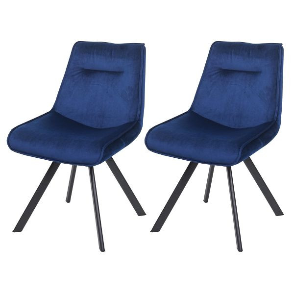 Mendler HWC-K24 ensemble de 2 chaises de salle à manger, chaises de cuisine rembourrées, fauteuils, velours métallique, bleu, 89597