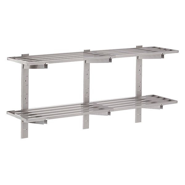 Étagère murale double ouverte Gastro-Inox en acier inoxydable AISI 430, 1700x400mm, avec 3 supports d'étagère et 3 supports muraux, 303.285
