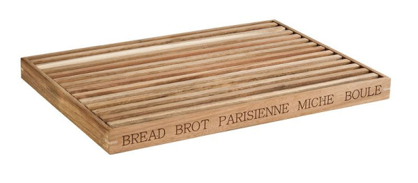 Planche à découper à pain APS -LETTRE-, 48 x 34 cm, hauteur : 3,5 cm, bois d'acacia, bac à miettes amovible, reposant sur 4 pieds antidérapants, 00886