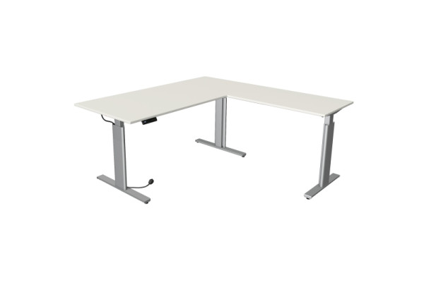 Kerkmann Move 3 table assis/debout argent L 2000 x P 1000 mm avec élément complémentaire 1000 x 600 mm, blanc, 10234010